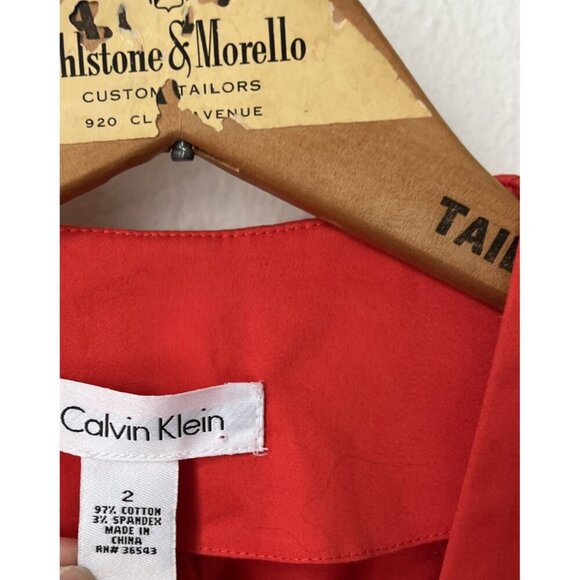 90s Calvin Klein red sleeveless sexy deep v wrap dress stretch knee length 2 - Picture 3 of 7